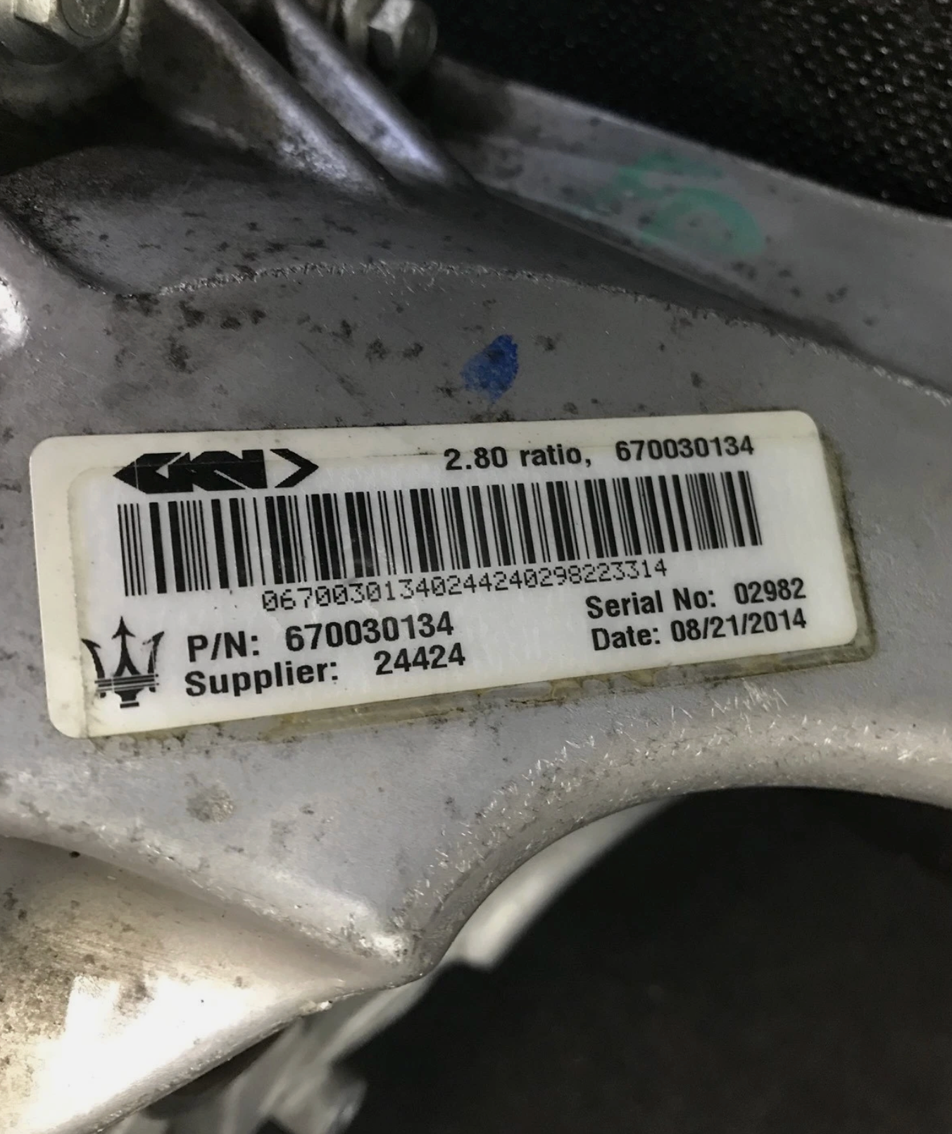2014-2017 MASERATI QTP (QUATTROPORTE GHIBLI) REAR DIFFERENTIAL PART #670030134